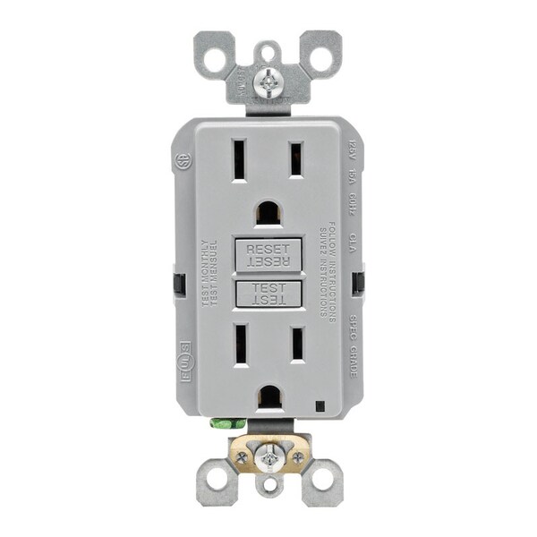 Leviton Leviton SmartlockPro 15 amps 125 V Gray GFCI Outlet 5-15R 1 pk GFNT1-KGY - main